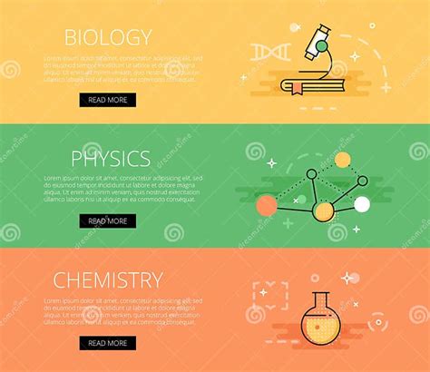 Biology Physics Chemistry Vector Banners Template Set Stock