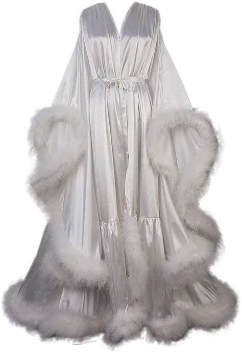 Feather Silk Satin Evening Robe Long V Neck Bathrobe Aline Formal Par Fancy Robes Satin