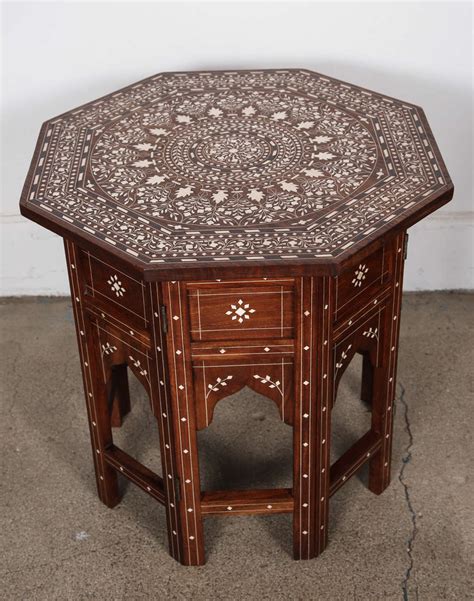 Anglo Indian Folding Rosewood Ivory Inlaid Octagonal Side Table At