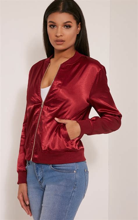 Tonia Red Satin Oriental Embroidered Bomber Jacket Prettylittlething Ie