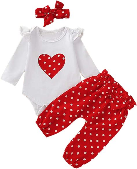 Oyolan Baby Girls Valentines Day Outfits Long Sleeve Heart Romper Top