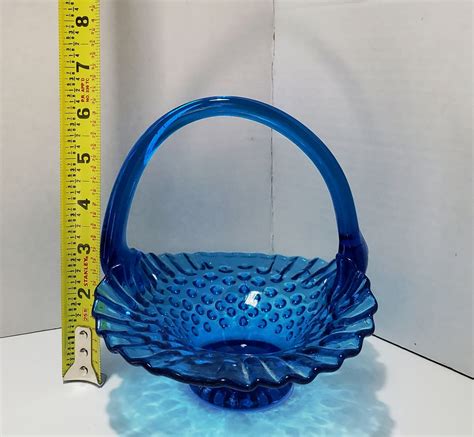 Small Vintage Blue Hobnail Fenton Glass Basket Etsy