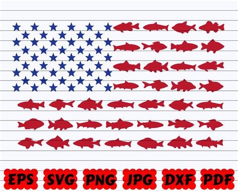 Usa Fish Flag Svg Fishing Usa Flag Svg American Flag Fish Etsy