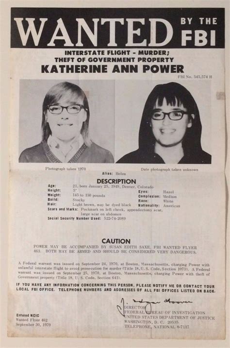 1970 Fbi Wanted Poster Katherine Ann Power 1877464351