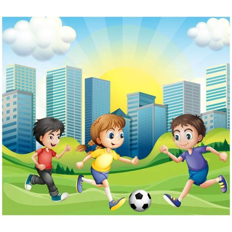Ejemplo de los niños de cómo se juega al fútbol, se lee en la información del video. Niños jugando al fútbol | Descargar Vectores Premium