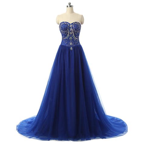 Royal Blue Strapless Sweetheart Long Prom Dress With Beaded Bodice On Luulla