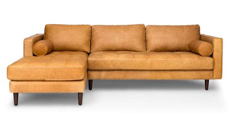 Sven Charme Tan Left Sectional Sofa Sectionals Bryght Modern Mid