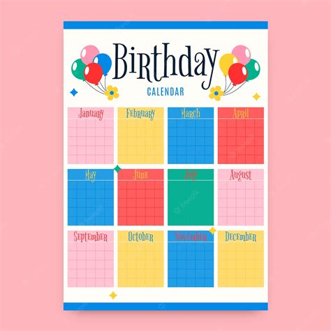 Premium Vector Hand Drawn Birthday Calendar Template Design