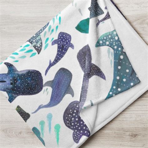 Whale Shark Ray And Ocean Creature Throw Blanket In White