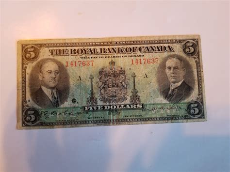 1935 Royal Bank Of Canada 5 Bill Schmalz Auctions