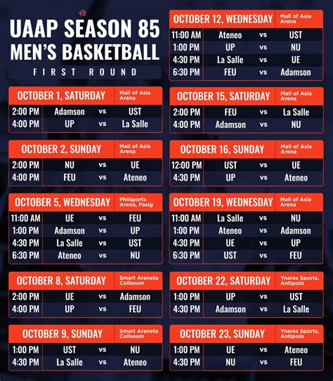 Schedule Uaap Season 85 Mens Basketball