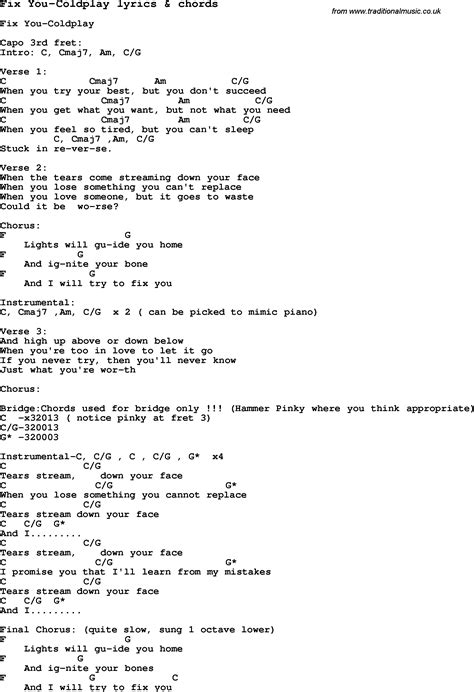 Even when i'm singing it, by the time. Love Song Lyrics for:Fix You-Coldplay with chords.
