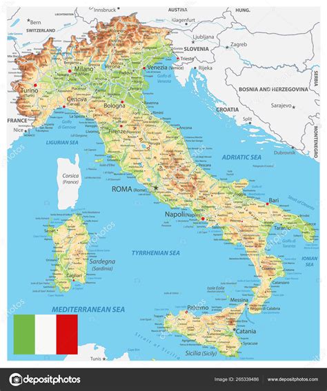 Italy Physical Map Stock Vector Image By ©cartarium 265339486