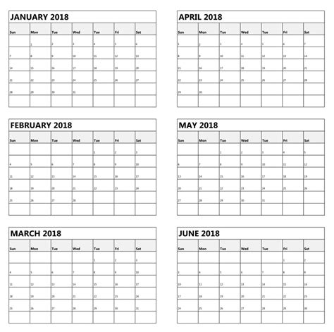 Incredible 6 Month Fill In Calendar On One Page • Printable Blank