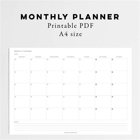A4 Monthly Planner - Instant Download - Lomond Paper Co.