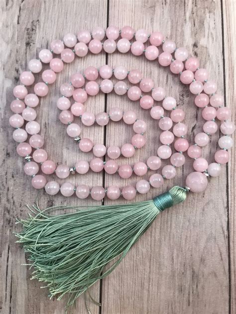 108 mala bead necklace rosequartz knotted necklace yoga mala meditation beads mens jewelry