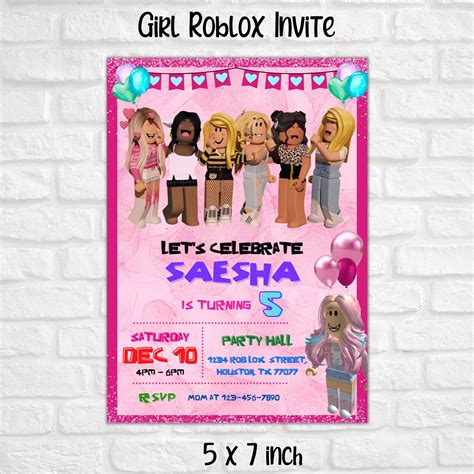 Girl Roblox Birthday Invitation Girl Roblox Invitation Girl Etsy