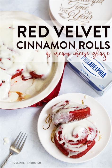 Red Velvet Cinnamon Rolls With Cream Cheese Glaze The Bewitchin Kitchen