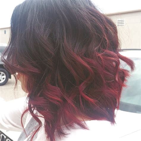 Red Ombré Curled Short Hair By China Alexander Insta