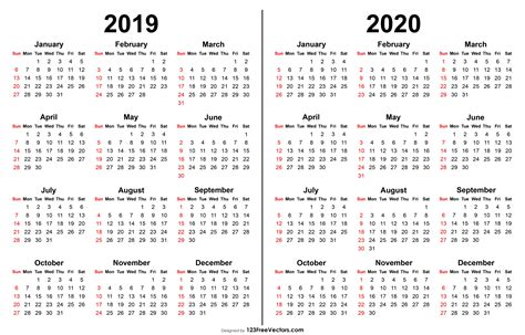 Free Printable 2 Year Calendar 2019 To 2020