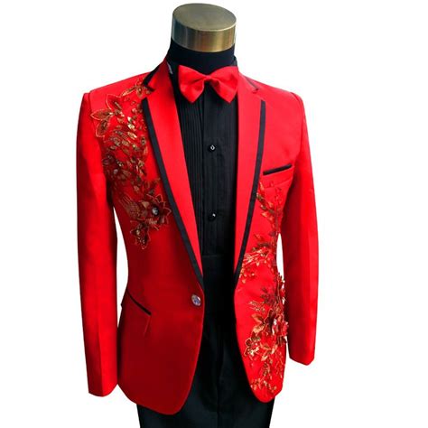 Red Black Tuxedo Jacket Pant Plus Size 3xl 4xl Men Sequin Blazer