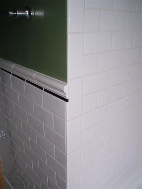 See more ideas about dado rail, moldings and trim, chair rail. Subway tile with chair rail and vertical bullnose | Kids ...