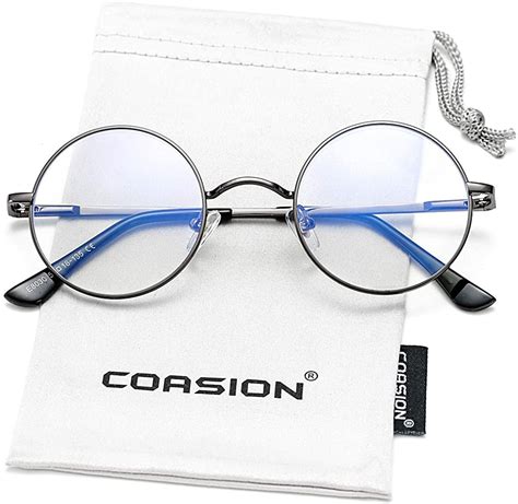 coasion vintage small round blue light blocking glasses clear lens