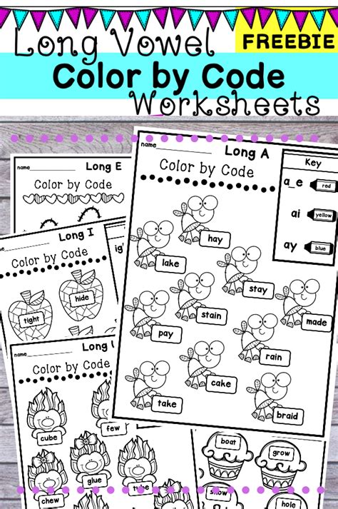 Long Vowel Color By Code Worksheets Writing Sight Words Phonics