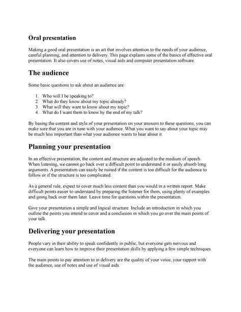 Oral Presentation This Page Explains Some Of The Basics Of Effective