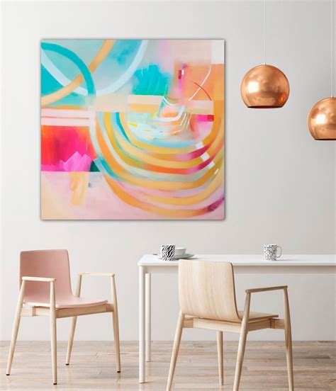 Pastel Yellow And Bright Pink Abstract Art Print Large Wall Etsy