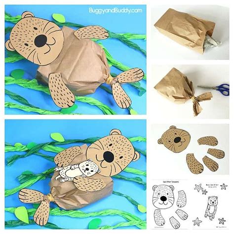 Stuffed Paper Bag Sea Otter Craft With Printable Template Animal