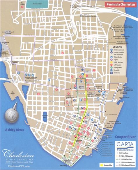Detailed Map Of The Charleston Dash Trolley Routes Charleston Sc
