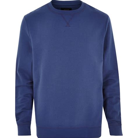 River Island Cotton Blue Basic Plain Long Sleeve Sweatshirt For Men Lyst