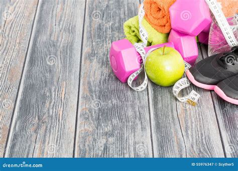 Fitness Equipment And Healthy Nutrition Stock Image Image Of