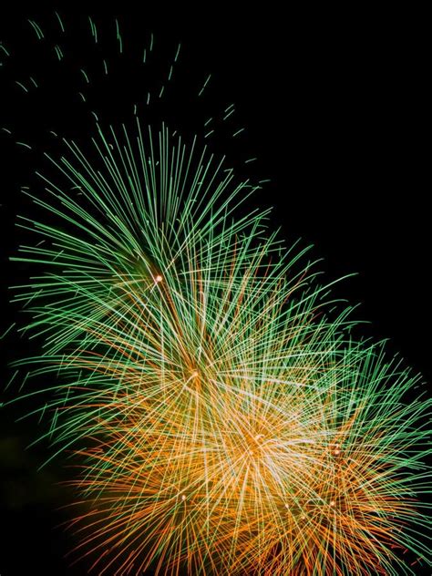 Green And Orange Fireworks Close Up Stock Image Image Of Close
