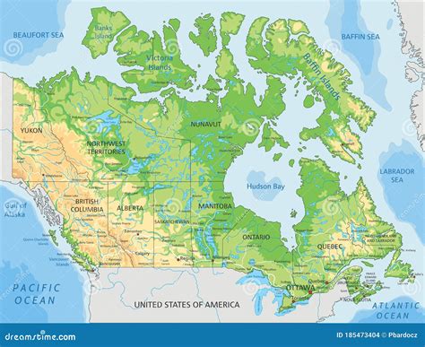 Detaillierte Physische Karte Kanadas Vektor Abbildung Illustration