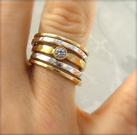 Reflection Stack Mixed Metal Stack Rings 14k Gold And Silver Stack