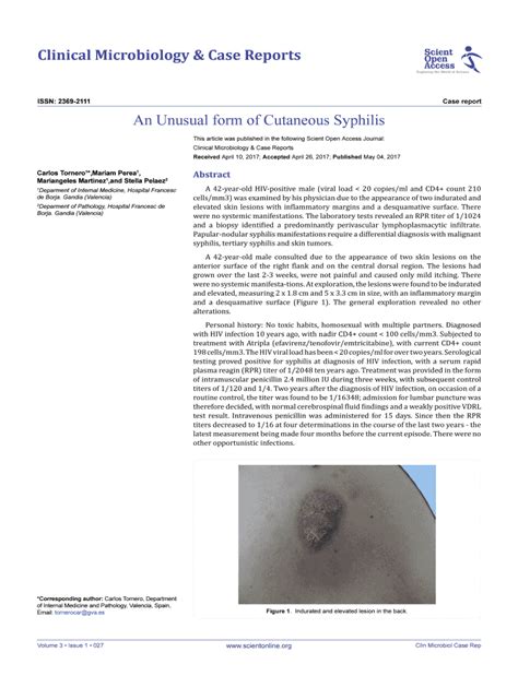 Fillable Online An Unusual Form Of Cutaneous Syphilis Scient Open
