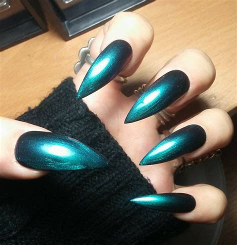 Gothic Holographic Chrome Stiletto Nails Long Or Short