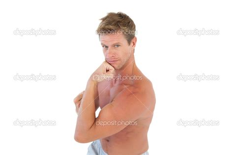 Shirtless Handsome Man Gesturing Stock Photo By Wavebreakmedia