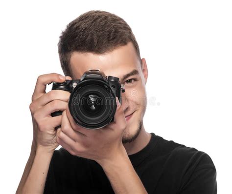 Handsome Young Man Holding A Dslr Camera Stock Image Image Of