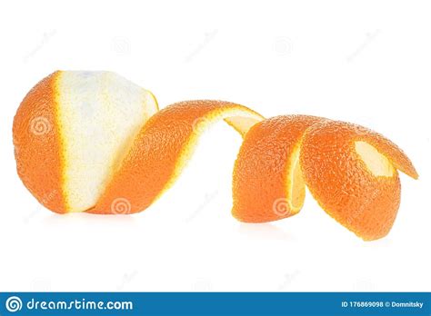 Orange Peeled Spiral Isolated On White Background Peeled Orange Stock