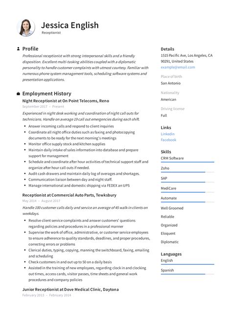 This resume format works best in favor of those professionals who have a long and extensive work history to put in a before writing the number put a plus sign (+) and then write the international subscriber dialing (isd) code of your country and. Receptionist Resume Example & Writing Guide | 12 Samples | PDF | 2019