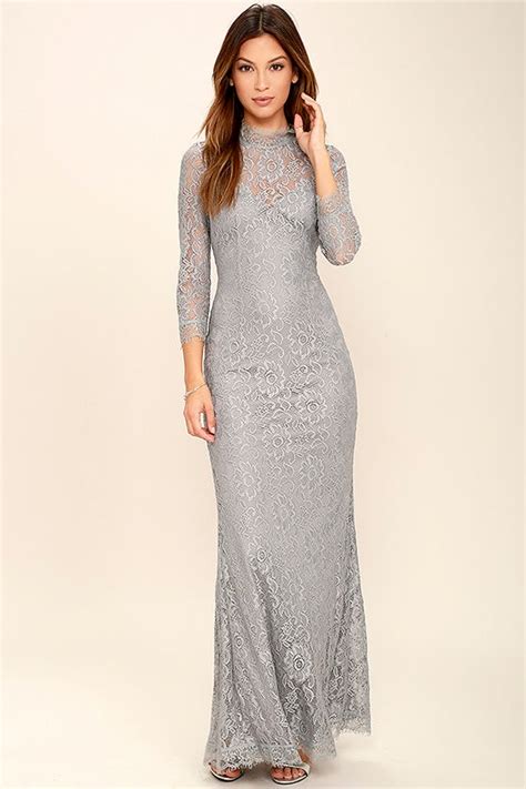 Stunning Lace Maxi Dress Light Grey Lace Dress Mermaid Maxi Dress 74 00 Lulus