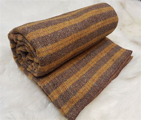 Pure New Wool Queen Size Bed Throwblanket Chunkyandheavy Yellowbrown