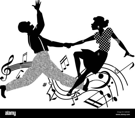 African American Couple Dancing Swing Or Rock And Roll Black And White Vector Stock Vector