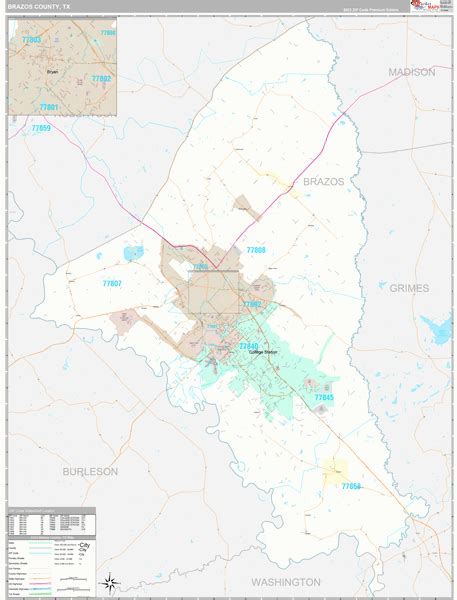 Brazos County Tx Wall Map Premium Style By Marketmaps Mapsales