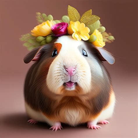 Premium Ai Image Adorable Guinea Pig In A Flower Crown