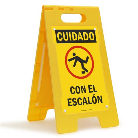 Spanish Watch Your Step Caution Free Standing Floor Sign Sku Sf