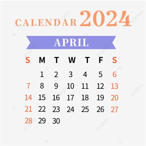 Calendario Abril 2024 Simple Png Dibujos 2024 Abril Calendario Png Y